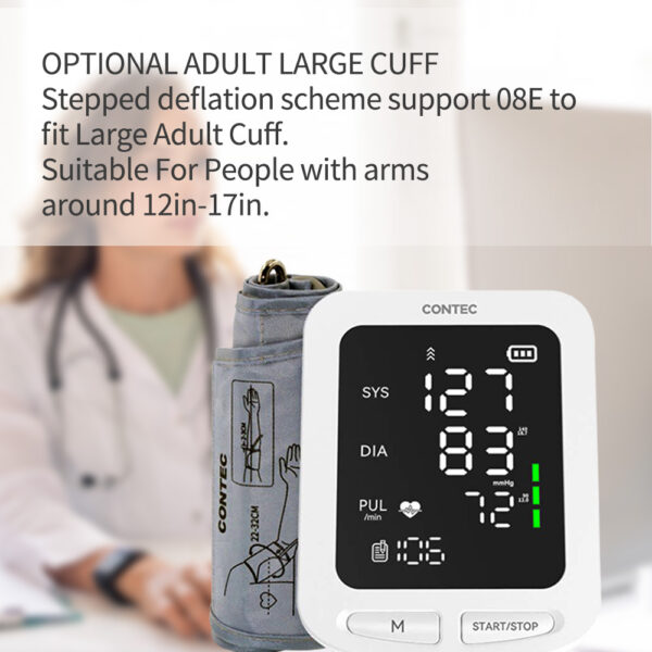 CONTEC08E LED Screen Electronic Sphygmomanometer Adult BP Cuff Monitor Blood Pressure NIBP Records - Image 6