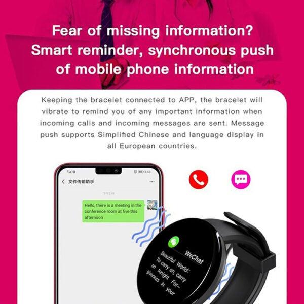D18 Bluetooth Smart Watch, Men Women Blood Pressure Heart Rate Monitor Smart Watch, Pedometer Sport Tracker Smart Band For Android IOS - Image 10